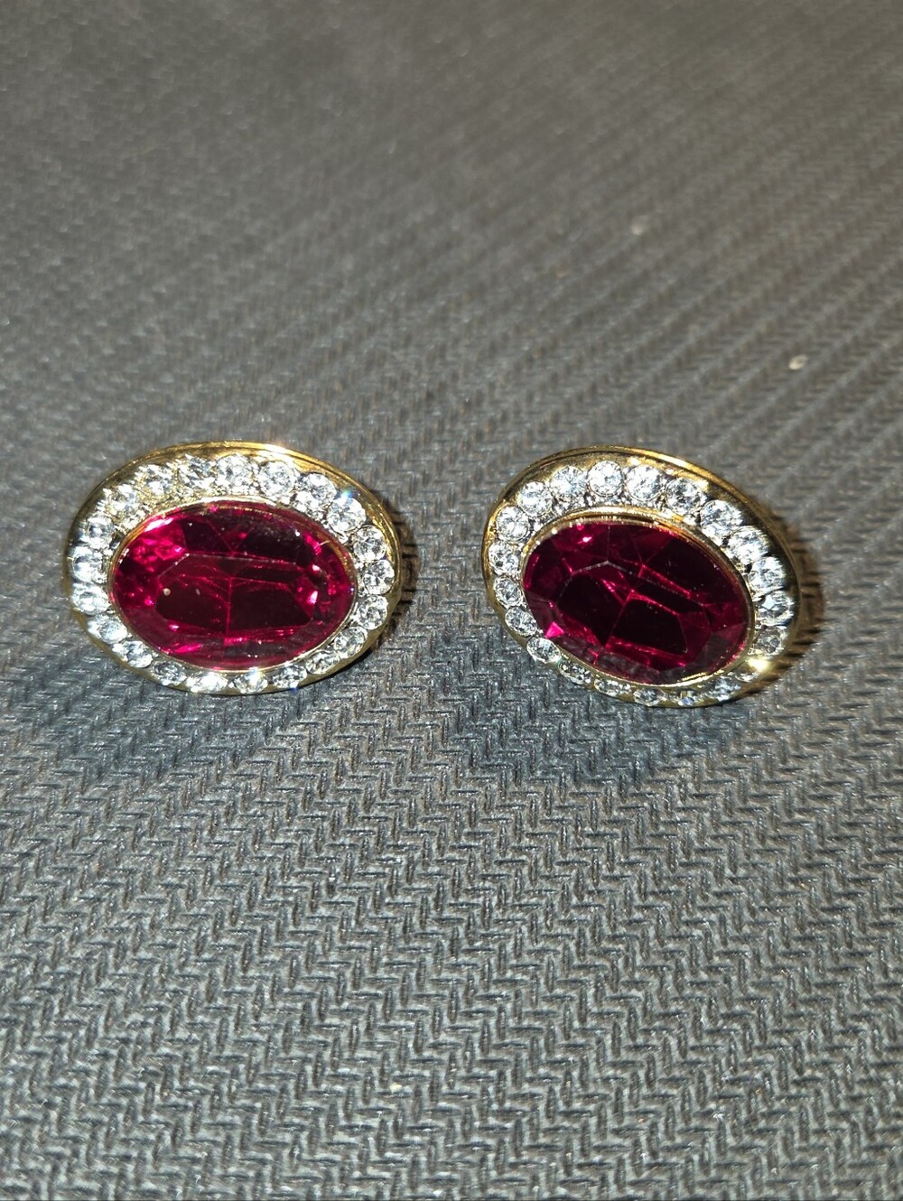 Gold-Tone Red Oval Halo Stud Earrings